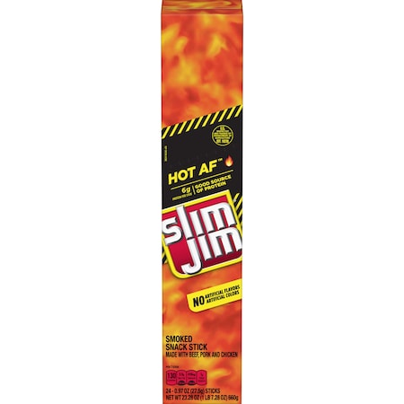 Slim Jim Giant Smoked Meat Snack Stick Hot AF Flavor 0.97- oz. Stick, PK144 2620000128